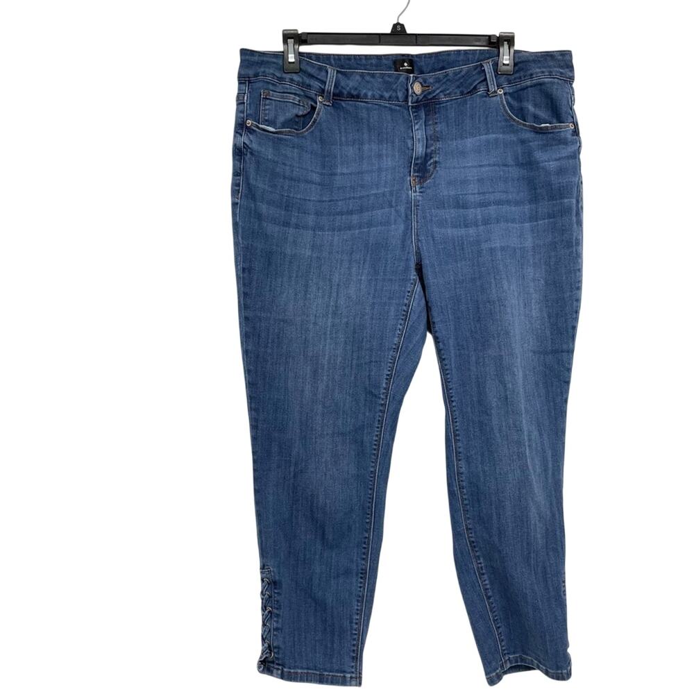 Dress Barn Blue Mid Rise Ankle Skinny Jeans Womens 20W Lace Up Ankle Y2K Zip Fly
